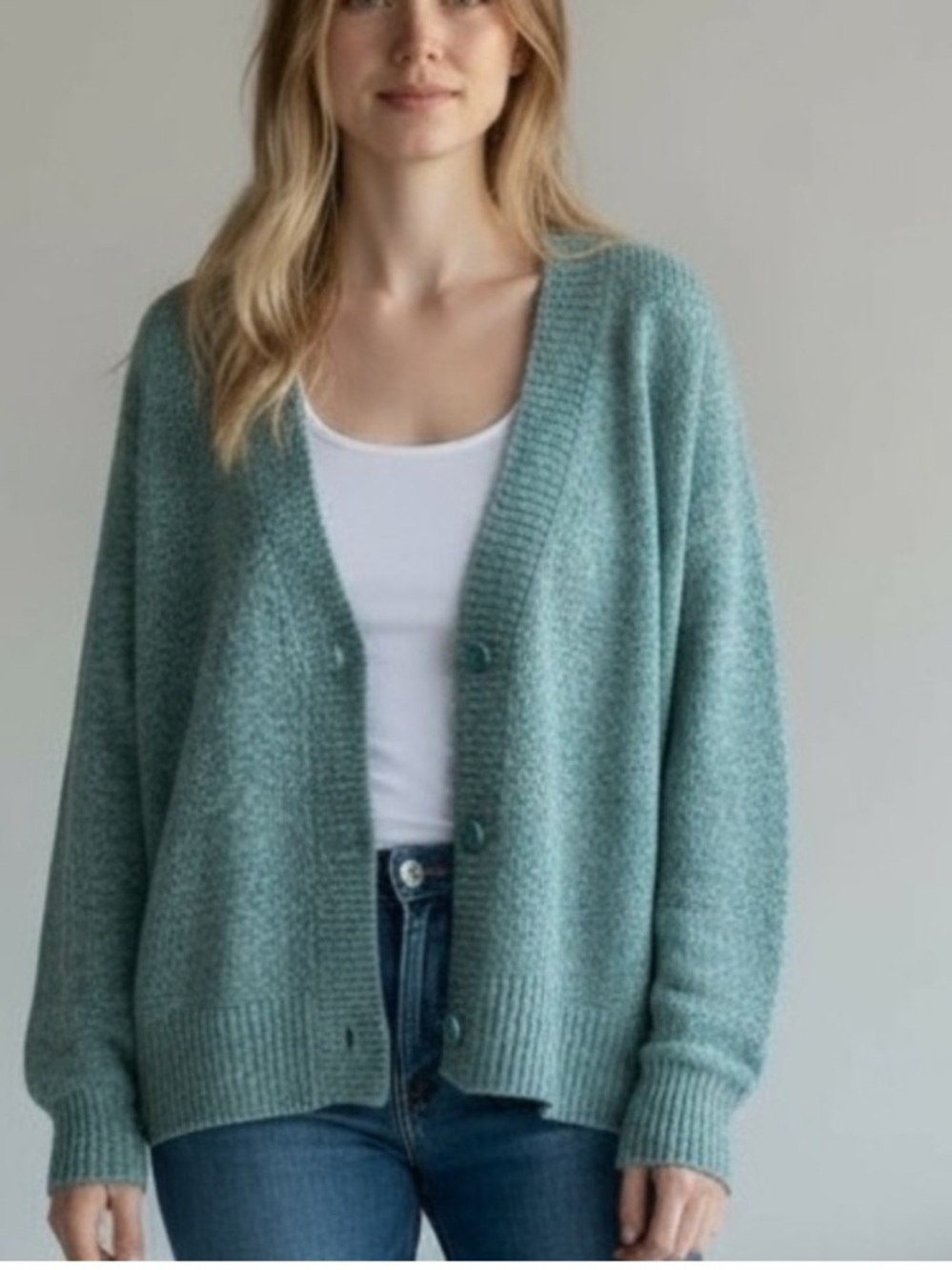NWT Vera Moda Blue / Melange V-Neck long sleeve Soft Button Cardigan Sweater XXL